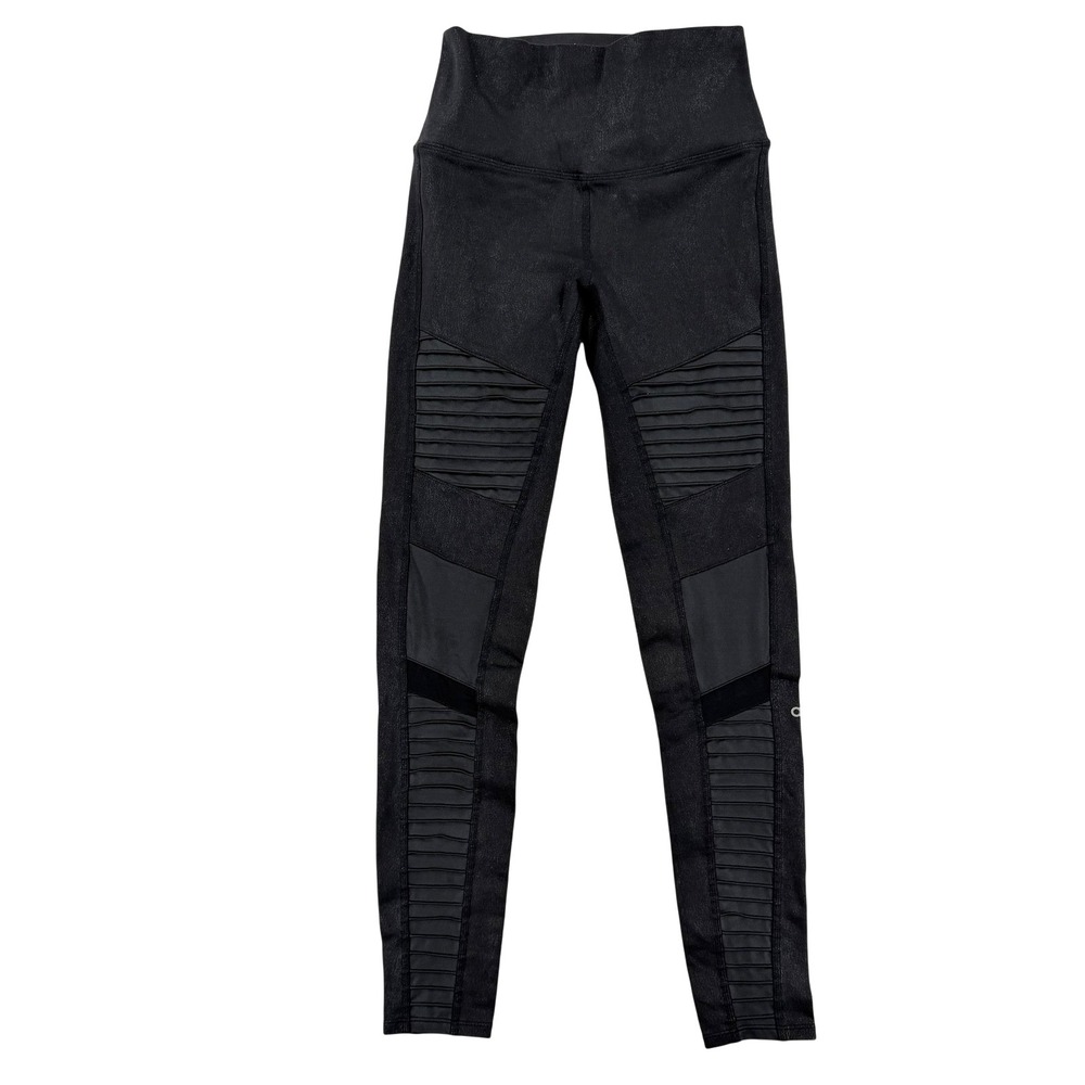 Alo Leggings Womens Small Black High Rise Moto Ankle Yoga Gym Athletic